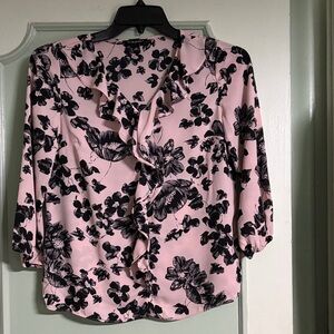 Roz & Ali Black Floral Pink Blouse